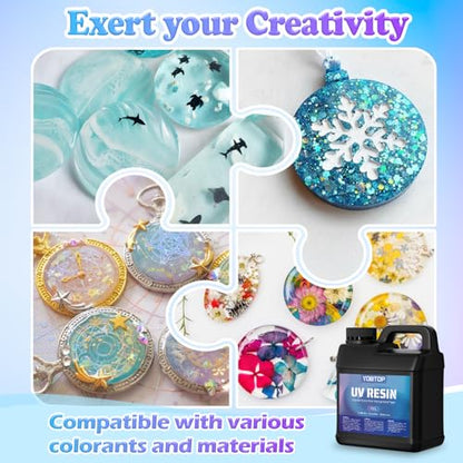 UV Resin 1000g,Advanced Formula UV Resin, Crystal Clear Odorless Hard Fast Curing for Jewelry Making, DIY Crafts, Coating & Casting - size: 1000g-1