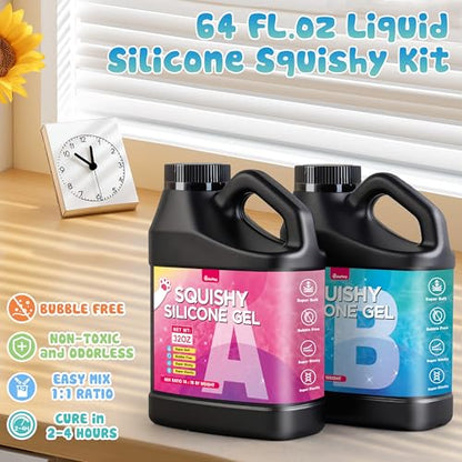 Taba Squishy Kit - 64 OZ DIY Squishy Maker Refill - Quick Curing, Bubble-Free Formula for Squishy Maker, DIY, Custom Cat Paws & Stress Relief Gifts (Mold Not Included)-Stress Relief Entertainment - size: 64OZ Gel
