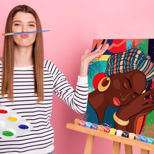 Zhanmai 72 Pcs 12 Sets Sip and Paint Kit Pre Drawn Canvas for Painting 8" x 10" Paint Party Canvas Painting Pre Printed Canvases for Party Favor DIY Virtual Adult's Date Night(Afro Queen) - style: Afro Queen