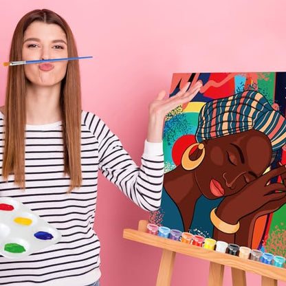 Zhanmai 72 Pcs 12 Sets Sip and Paint Kit Pre Drawn Canvas for Painting 8" x 10" Paint Party Canvas Painting Pre Printed Canvases for Party Favor DIY Virtual Adult's Date Night(Afro Queen) - style: Afro Queen