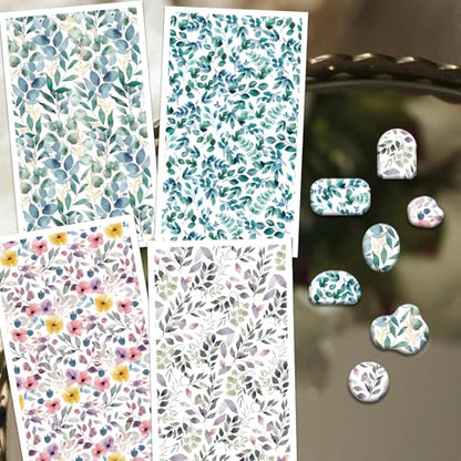 OLYCRAFT Watercolor Leaves Pattern Clay Transfer Paper 4 Design 24 Pcs Transfer Paper for Polymer Leaves Polymer Clay Transfer Sheets Plant Theme Small Transfer Paper for Clay Earrings Jewelry Making - style: Watercolor Leaves