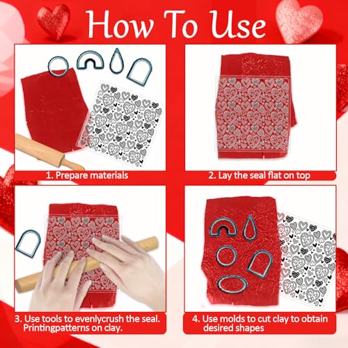 CHGCRAFT 16 Pcs Valentine's Day Set Polymer Clay Texture Sheet Love and Heart Silicone Clay Texture Mat for Polymer Clays Making Earrings Jewelry DIY Crafts 5.5 × 5.5 Inch