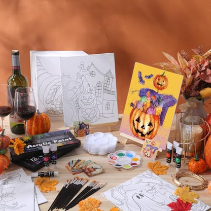 Sherr 24 Pcs Pre Drawn Canvas for Painting Adult Pre Printed Canvas Bulk Sip and Paint Kit Stretched Panels Paint Set for Theme Valentine Painting Night Party Favor(Autumn Halloween,8 x 10 Inch) - size: 8 x 10 Inch, style: Autumn Halloween