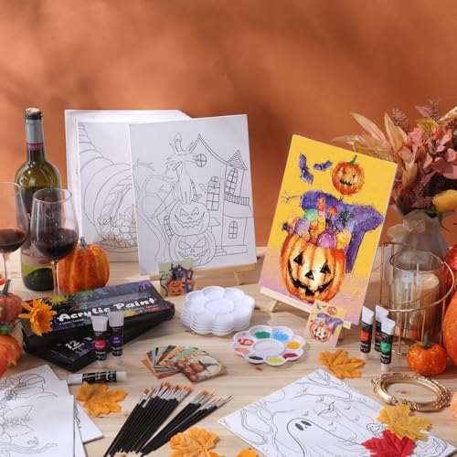 Sherr 24 Pcs Pre Drawn Canvas for Painting Adult Pre Printed Canvas Bulk Sip and Paint Kit Stretched Panels Paint Set for Theme Valentine Painting Night Party Favor(Autumn Halloween,8 x 10 Inch) - size: 8 x 10 Inch, style: Autumn Halloween