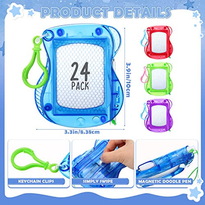 Chinco 24 Pieces Kids Mini Magnetic Drawing Board for Backpack Keychain Clip Erasable Mini Doodle Boards Toys for Party Colorful Writing Sketch Painting Pad Set Classroom Reward Supplies(Classic)