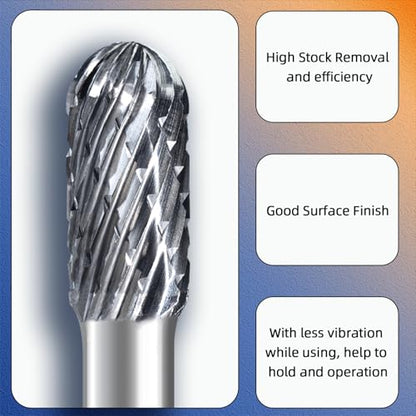 SC-3 Double Cut Tungsten Carbide Rotary Burr 3/8" Cutting Diameter 3/4" Length 1/4" Shank Deburring Tools High-Speed Metal/Wood Grinding, Carving, and 3D Contouring - style: SC-3