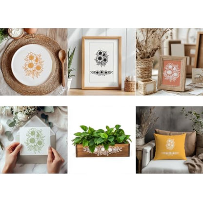 2 Sheets Sunflower Silkscreen Stencil, Flower Butterfly Painting Stencils Templates Reusable Self-Adhesive Silk Screen Printing for Wall Border Wood Fabric Home Craft Decor - style: Sunflower