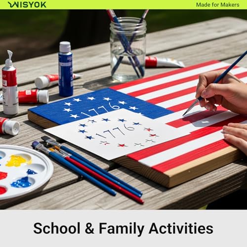 WISYOK 4Pcs American Flag 50 Star Stencil Templates, 4 Sizes American Flag Templates, Ideal for DIY Crafts Design, Independence Day Project, American Flag Projects