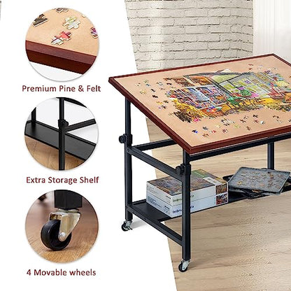 Lavievert 1500 Piece Tilting Puzzle Table with Legs, Angle & Height Adjustable Puzzle Board Easel with Cover & Storage, Portable Wooden Jigsaw Table with 4 Wheels & Non-Slip Tabletop for Adults