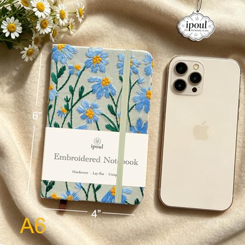 Pocket Notebook, Small Sketchbook, A6 Journal, 4x6, Daisy Gifts for Women, Floral Notebook, Embroidery Journal, Blank Paper, Hardcover, Lay Flat, Elastic Band, Diary for Girls, Blue Daisy - color: A6-Band-Blue, style: Plain