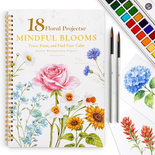 Watercolor Workbook for Beginners,18 Floral Water Coloring Book,Relaxing & Easy to Paint Water Coloring Book with 24 Colors-Perfect for Gifting to Creativity & Joy for Adults - size: Floral Theme