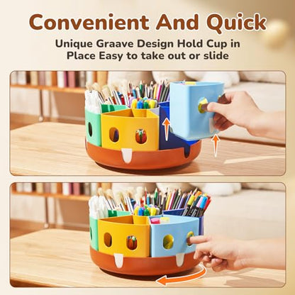 GAMENOTE Rotating Art Supplies Organizer - Lazy Susan Office School Supply for Kids Desk Organization and Storage Homeschool Craft Caddy Classroom Organization (Large) - size: Large, 11"d x 5"h