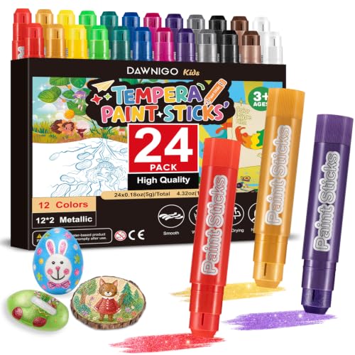 24 Pack Tempera Paint Sticks - 12 Metallic Colors Non-Toxic Solid Paint Sticks for Kids, No Mess Quick Drying Washable Toddler Crayons, Works on Paper, Wood, Glass, Ceramic, Canvas - color: Metallic 12 colorsX2 sets