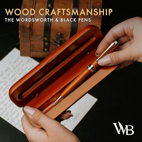 Wordsworth and Black Ballpoint Pen Set - Stunning Luxury Pen Bamboo Cherrywood Gold Finish, Refillable, Best Ball Pen for Men & Women, Black Ink Refill, Elegant, Point Pen - color: Cherry Wood