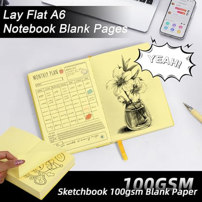 Thick Blank Journal Notebook 400 Pages With Pen Holder ，100gsm Thick Color Paper Fruit A6 Unlined Plain Sketchbook ，No Lines Notebook Soft Leather Unlined Pocket Blank Notebook For Women Drawing Book Memo Writing Sketch Diary 3.9 × 5.5(Mangosteen-Brown) -