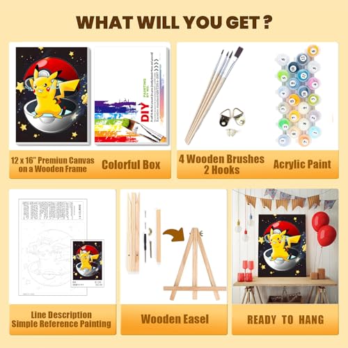 Cartoon Paint by Numbers Kit for Kids with Framed Canvas - with Wooden Easel, Easy Kids Paint by Number Kits Age 8-12, DIY Acrylic Oil Painting Kits with 4 Wooden Brushes Nice Gift Box (12x16 inch) - color: DKMT0191