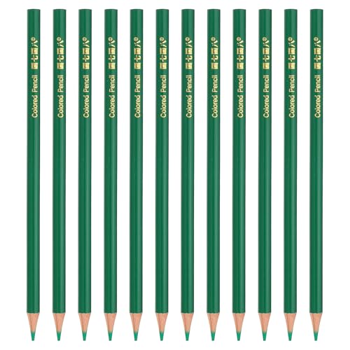 PATIKIL Green Colored Pencils Set,12 Pcs Oil Color Pencils Wooden Coloring Drawing Pencil for Artists Art Painting - color: Green