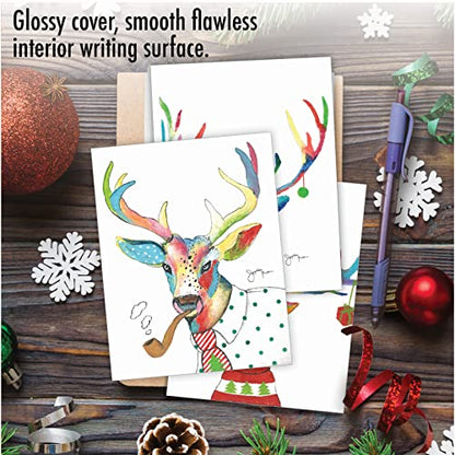 The Best Card Company Variety Pack of 10 Christmas Greeting Cards with Envelopes, Humor Holiday Assortment for Men and Women (10 Designs, 1 Each) - Fancy Reindeer AM6751XSG-B1x10 - style: Fancy Reindeer