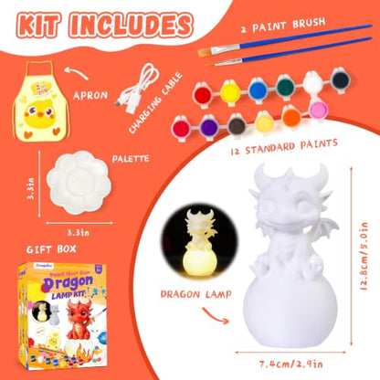 Paint Your Own Dragon Lamp Kit, Arts and Crafts for Kids Ages 8-12, Arts and Crafts for Kids 4-6, DIY Dragon Toys Tap Night Light, Paint Kit Birthday Gifts for Girls Boys Ages 3 4 5 6 7 8 9 10 11 12+ - color: Dragon