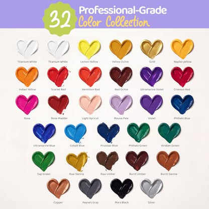 Chalkola Acrylic Paint Set for Adults & Kids - 56 Pcs Canvas Painting Kit with 32 Paints (22ml), 10 Brushes, 10 Canvases, Tabletop Easel, Palette, Knife - Professional Craft & Art Painting Supplies - size: 56 Pcs Acrylic Set