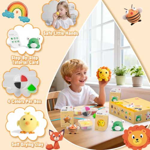 LOUFOR Air Dry Clay Kits - Modeling Clay for Kids, Ultra Light & Soft, Safe & Non-Toxic, 12 Boxes DIY Model Magic Clay with Sculpting Tools & Tutorials, Creatible Art Crafts Toys Gifts Boys Girls - color: #01-Pet Paradise