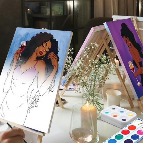 Ctosree 12 Sets Pre Drawn Canvas Kit for Painting Adults Sip and Paint Kit Art Pre Printed Canvas Bulk for Adult Date Night, Art Party & Holiday Gift(Gorgeous Lady,8 x 10 in) - size: 8 x 10 in, style: Gorgeous Lady