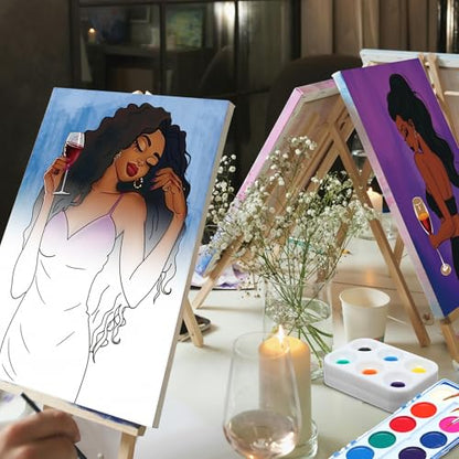 Ctosree 12 Sets Pre Drawn Canvas Kit for Painting Adults Sip and Paint Kit Art Pre Printed Canvas Bulk for Adult Date Night, Art Party & Holiday Gift(Gorgeous Lady,8 x 10 in) - size: 8 x 10 in, style: Gorgeous Lady