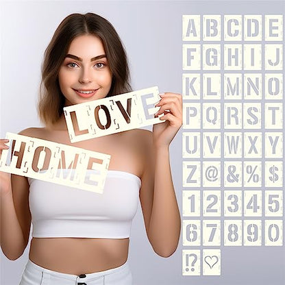 42pcs Traceable Interlocking Stencil Template Set, 3 Inch Reusable Letter Stencils for Painting, Alphabet Numbers and Symbols for Bullet Journal Canvas Rock Sign Wall Art Fabric Chalkboard - style: 3 inch