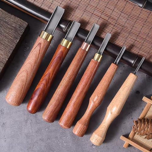 Wood Carving Tools, 6Pcs Wood Carving Knife Kit, Linocut Carving Tools Set, with Wooden Handle, Square U Shaped Blade, for Woodblock Printing, Woodcut Printmaking, Linoleum Carving, Linocut