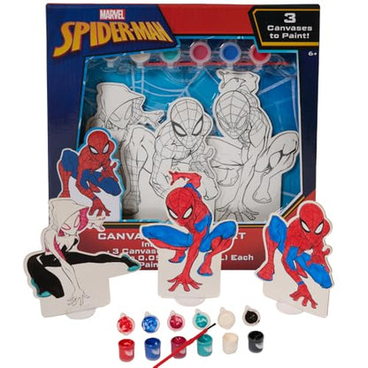Innovative Designs Marvel Spiderman Canvas Paint Set for Kids with 3 Canvases, Acrylic Paint, Paintbrush & Stands - color: Spiderman