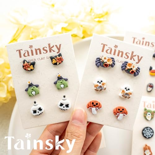 Tainsky Halloween Polymer Clay Cutters, 22 Shapes Halloween Studs Clay Earrings Cutters (Studs) - color: Studs-A