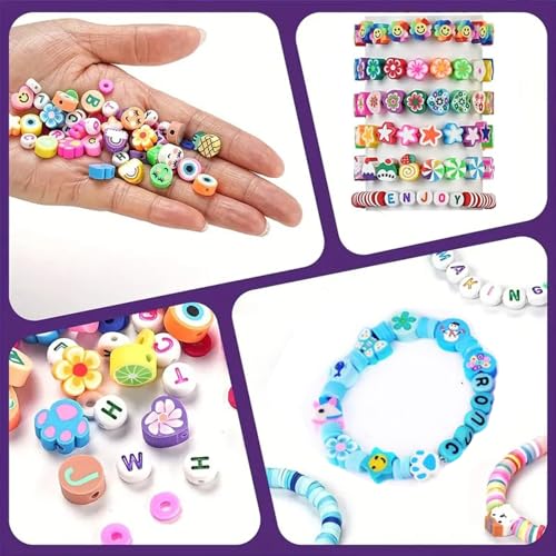 Bracelet Making kit, 1000pcs Polymer Clay Beads Bracelet Making kit, 24 Styles Fruit, Flower, Cake, Butterfly, Necklace, Earrings, DIY Bracelet Making kit Accessories for Women - color: A+Style