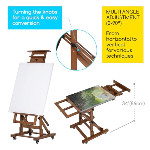 MEEDEN Extra-Large Art Painting Easel: Solid Beech Wood Artist Easel - Professional Heavy-Duty Studio Easel for Adults - Movable H Frame Floor Easel Stand for Painting Canvas up to 79" - color: Walnut