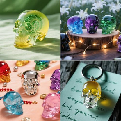 Resin Skull Molds, 8 PCS Flexible Clear Silicone Molds with Key Ring Accessory, 3D Skull Head Molds for Candle Making, Home Decor & Halloween Decoration