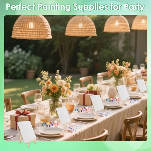 Sigowal 10 Set Canvas Painting Kit, 4 x 4 Inch Canvas Boards for Painting with Easel, Acrylic Paint Strips, Brushes, Palette, Mini Canvas and Easel Set for Kids Adults Beginner Gift Party - color: 10 Set 4 x 4 inches