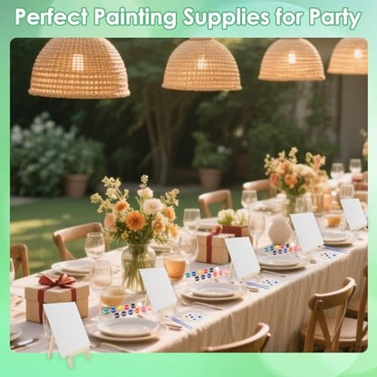 Sigowal 10 Set Canvas Painting Kit, 4 x 4 Inch Canvas Boards for Painting with Easel, Acrylic Paint Strips, Brushes, Palette, Mini Canvas and Easel Set for Kids Adults Beginner Gift Party - color: 10 Set 4 x 4 inches