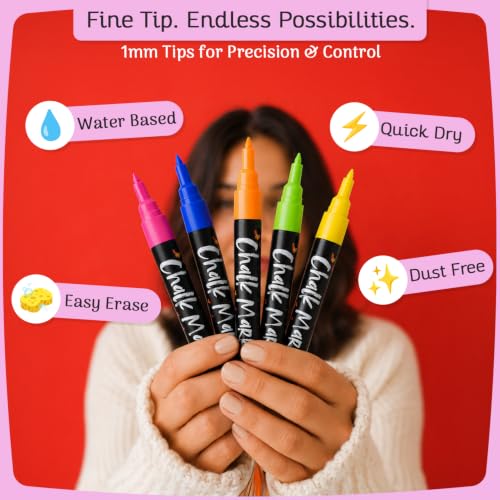 Extra Fine Tip Liquid Chalk Markers for Blackboard (30 Pack 1mm) Pastel + Neon Chalk Pens - Erasable Dry Erase Marker for Chalkboard, Blackboards, Window, Bistro, Car - Fine Tip Chalkboard Markers - style: Extra Fine Tip - 1mm