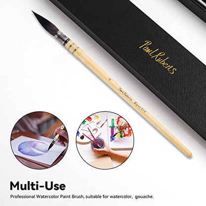 Paul Rubens Professional Watercolor Paint Brush, Size 4 Wash/Mop Round Squirrel Hair Paint Brush for Art Painting, Fine Detailing, Acrylic, Gouache, Oil - size: Size 4