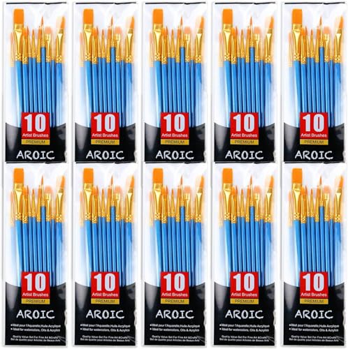 AROIC Paint Brush Set, 10 Pack 100 Pcs Acrylic Paint Brushes Artist Paint Brushes for Oil Watercolor Acrylic Face Rock Painting（Blue） - size: 100pcs