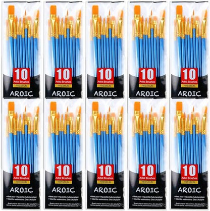 AROIC Paint Brush Set, 10 Pack 100 Pcs Acrylic Paint Brushes Artist Paint Brushes for Oil Watercolor Acrylic Face Rock Painting（Blue） - size: 100pcs