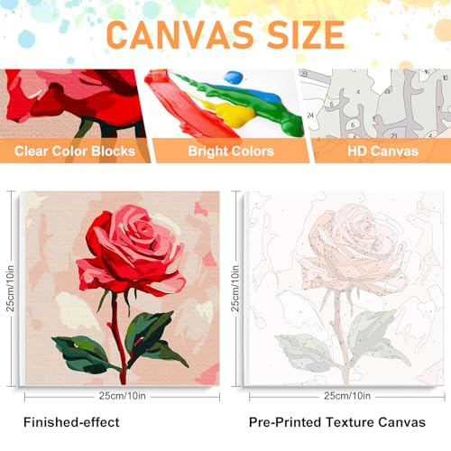 Offito Framed Paint by Numbers Kit for Adults Beginners & Kids Ages 8-12, Rose Flower Acrylic Easy Paint by Number with Frame, Paint by Number Kits on Canvas Framed (10 * 10 Inch, Without Easel) - color: BOP1PF12, size: 10 x 10 Inch