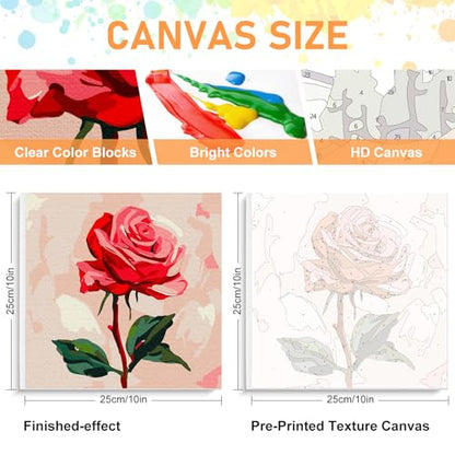 Offito Framed Paint by Numbers Kit for Adults Beginners & Kids Ages 8-12, Rose Flower Acrylic Easy Paint by Number with Frame, Paint by Number Kits on Canvas Framed (10 * 10 Inch, Without Easel) - color: BOP1PF12, size: 10 x 10 Inch