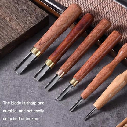 Wood Carving Tools, 6Pcs Wood Carving Knife Kit, Linocut Carving Tools Set, with Wooden Handle, Square U Shaped Blade, for Woodblock Printing, Woodcut Printmaking, Linoleum Carving, Linocut