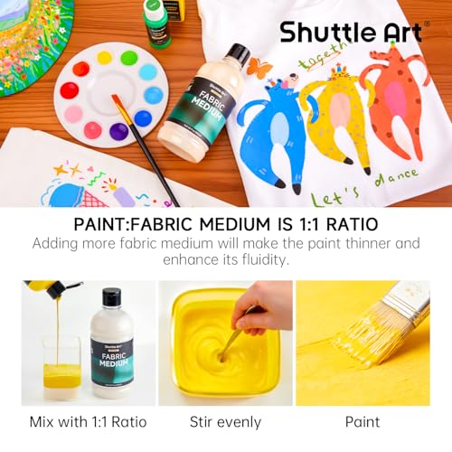 Shuttle Art Fabric Medium, 16.9 oz /500ml Professional Textile Medium for Fabric Painting, Improve Acrylic & Fabric Paint Adhesion, Softness, Vibrancy, Prevent Fading, Ideal for T-Shirts,Shoes,Jeans,Bags - size: 16.9 Fl Oz (Pack of 1)