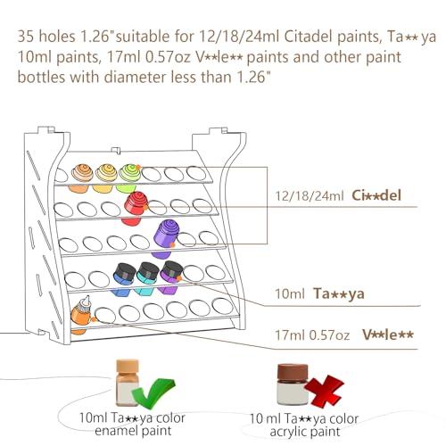 Wooden Model Organizer, Paint Rack with MDF Material for 35 Paints Bottles, Craft Holder Suitable for Tamiya/Vallejo/Citadel, GK11 (Can be combined with other GK style)