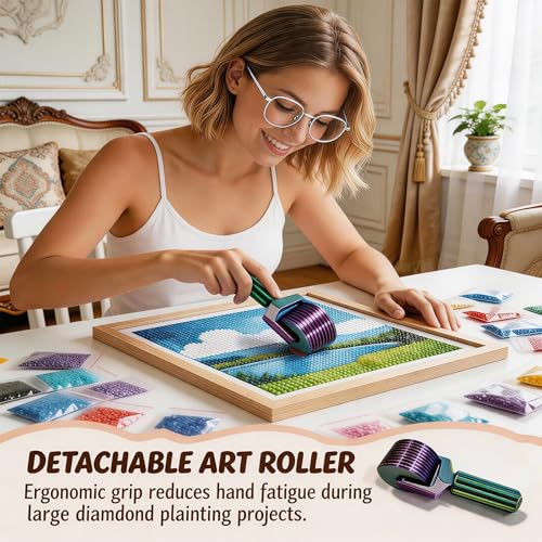 3Pcs Diamond Art Straightening Tool Set,with 1 Gradient Color Diamond Art Roller, Ideal for Craft Enthusiasts and Beginners(Blue and Pink)