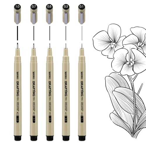 5-Piece Fineliner Pen, Assorted Point Sizes 0.1 to 1mm Ultra Fine Tips Pens, for Art, Writing & Bullet Journaling - Assorted 5 Point Sizes (5 Point Sizes) - size: 1 Count (Pack of 5)