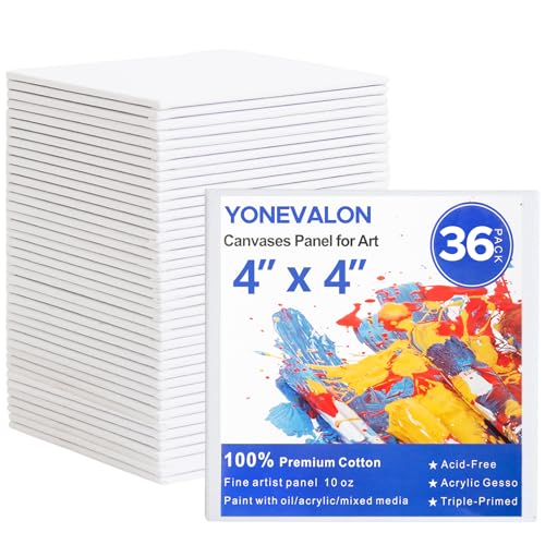 Mini Canvas for Painting 36 Pack, 4x4 Inch Small Canvases for Painting, Blank Canvas Boards Panels Gesso Primed 100% Cotton for Acrylic Oil Watercolor Tempera, Ideal for All Skill Level - size: 4"x4" - 36pcs