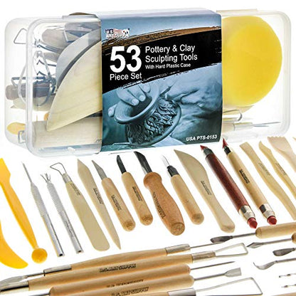 U.S. Art Supply Pottery & Clay Tools Set (53-Piece) - Includes Pottery Tools, Canvas Case for Sculpting, Ceramics, and Easy Storage & Transport - size: 53-Piece with Plastic Case