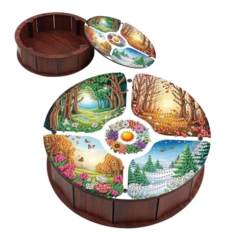 DIY Diamond Painting Fruit Bowl Storage Box, Four Seasons Scenery Decorative Tray Diamond Painting Craft Set, for organising Desk Items, a Versatile and Creative Handmade Gift - color: Scenery